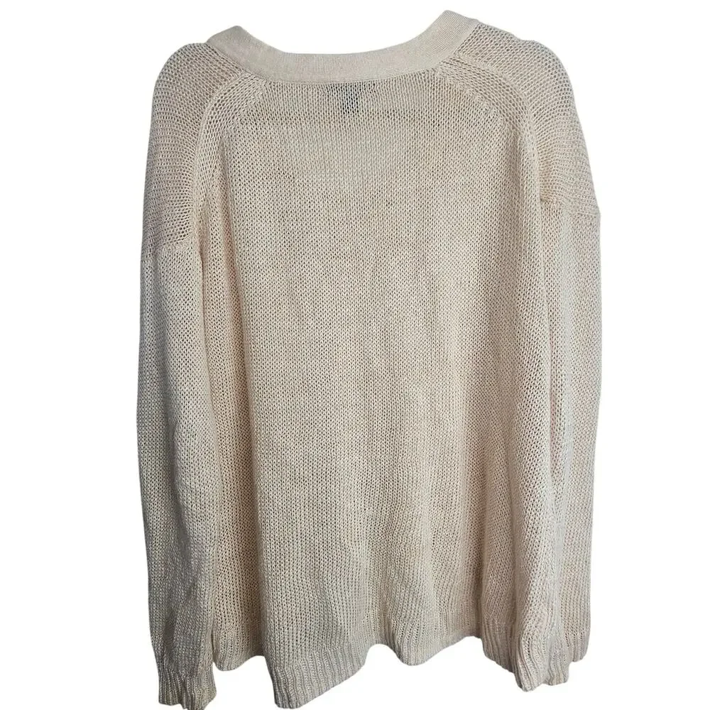 J. Crew Womens 100% Linen Lace Up Sweater Sz S Coastal Grandma Open Knit Boho
